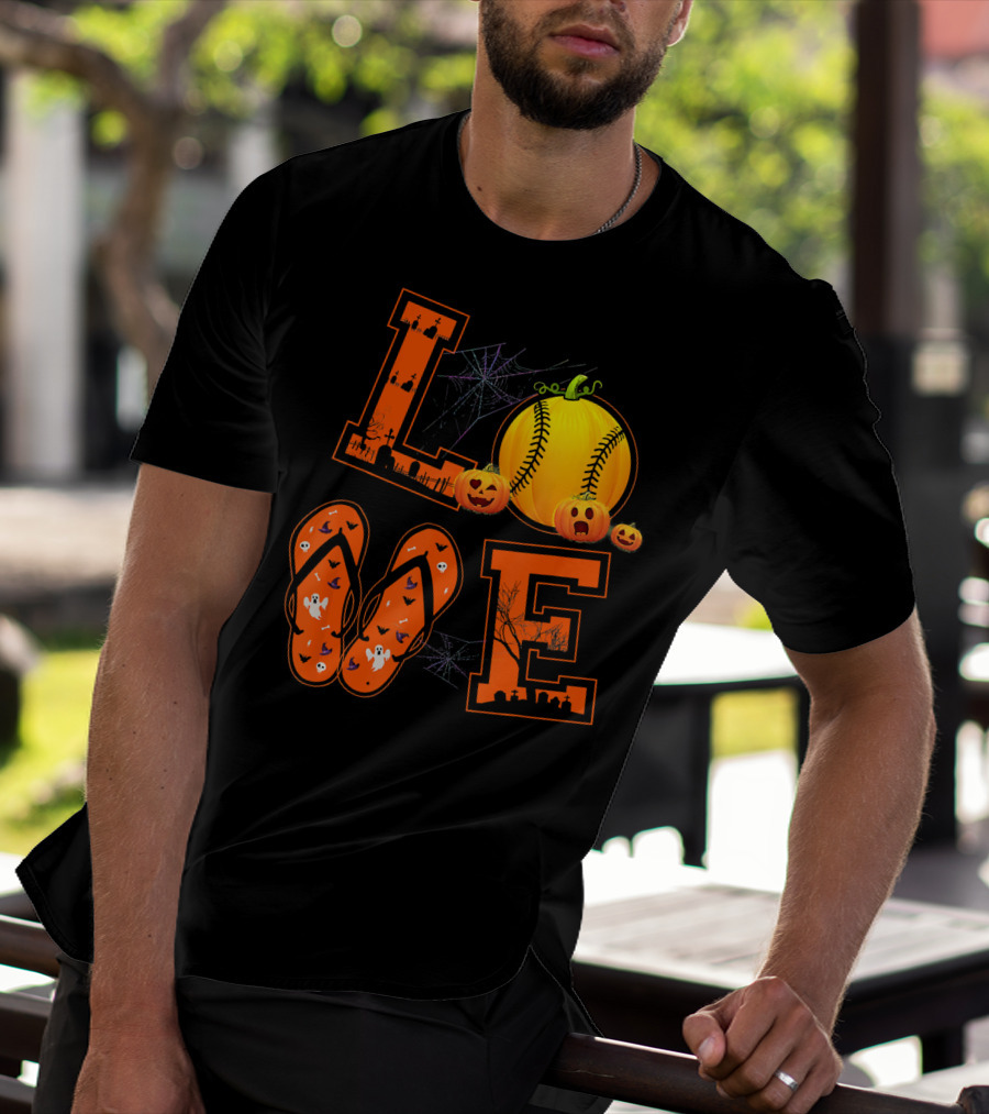 LOVE Halloween Softball Pumpkin T-Shirt