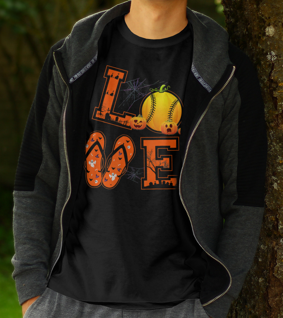 LOVE Halloween Softball Pumpkin T-Shirt