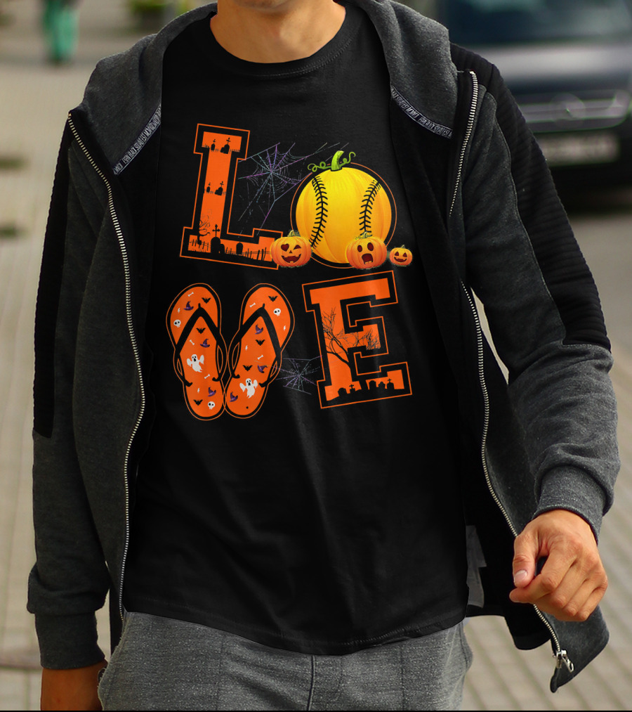 LOVE Halloween Softball Pumpkin T-Shirt
