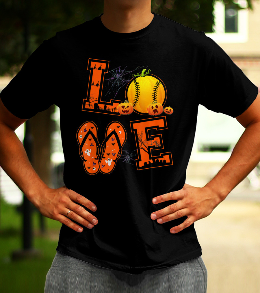 LOVE Halloween Softball Pumpkin T-Shirt