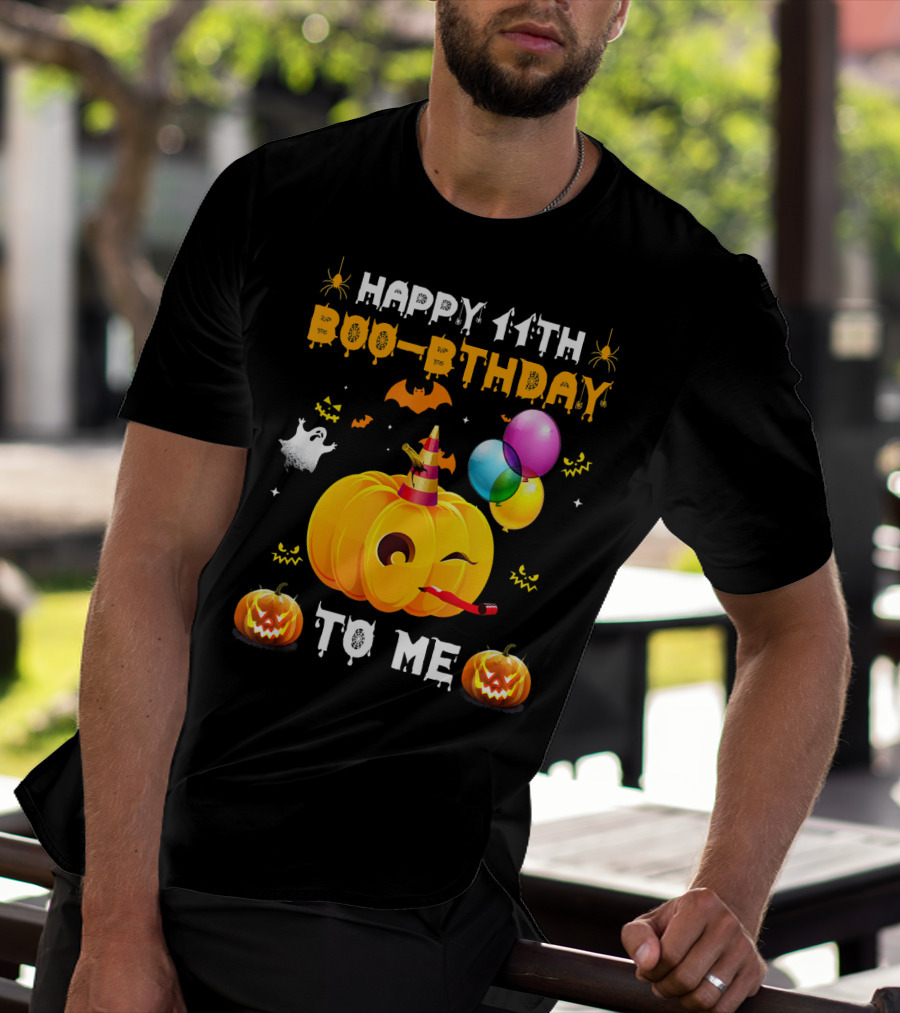 Happy 11th Boo-Pthday To Me Halloween Pumpkin And Balloons T-Shirt