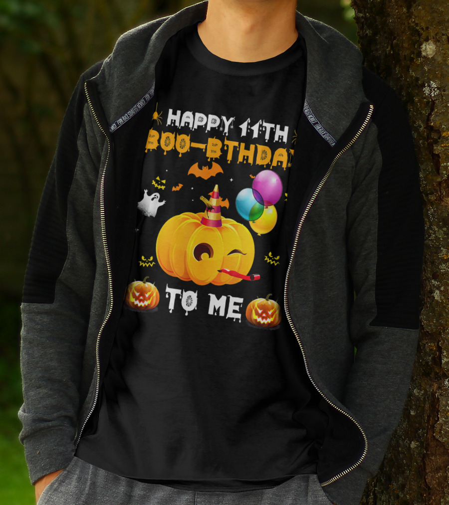 Happy 11th Boo-Pthday To Me Halloween Pumpkin And Balloons T-Shirt