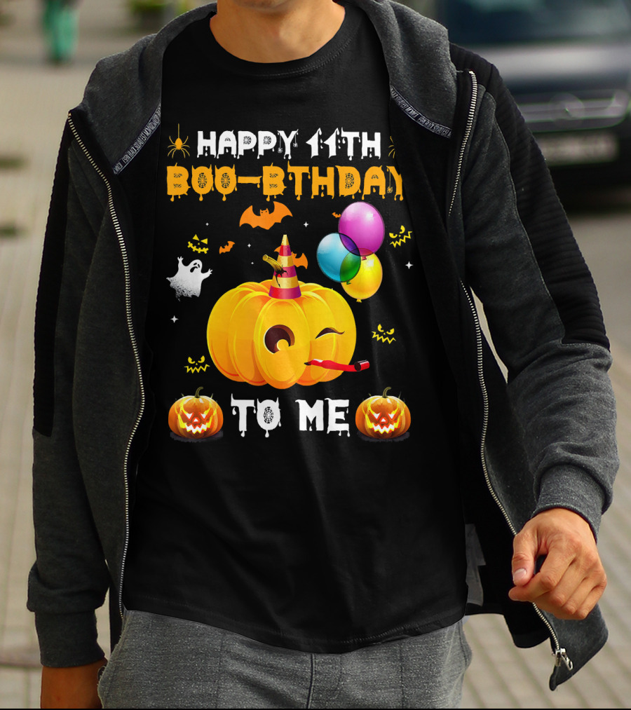 Happy 11th Boo-Pthday To Me Halloween Pumpkin And Balloons T-Shirt