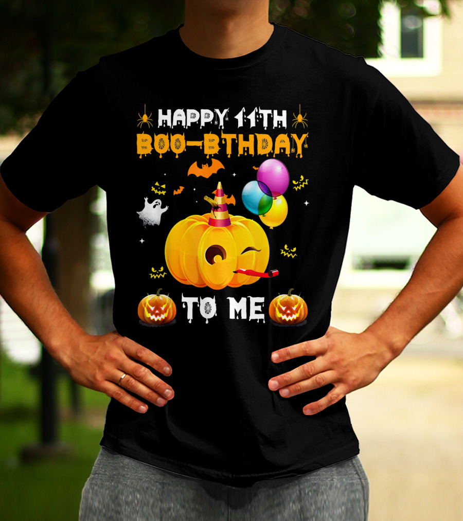 Happy 11th Boo-Pthday To Me Halloween Pumpkin And Balloons T-Shirt