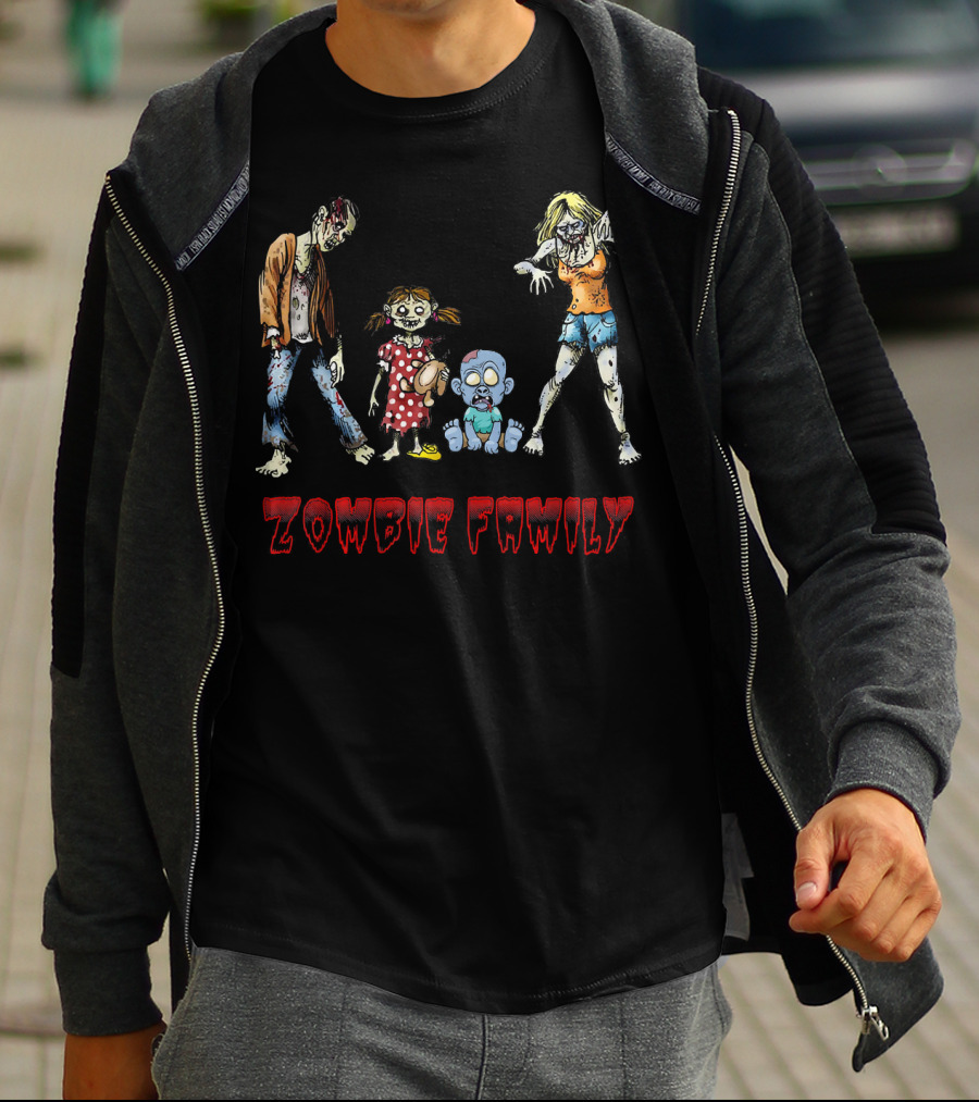 Zombie Family Funny Zombies Hall Creepy Cartoon Characters T-Shirt