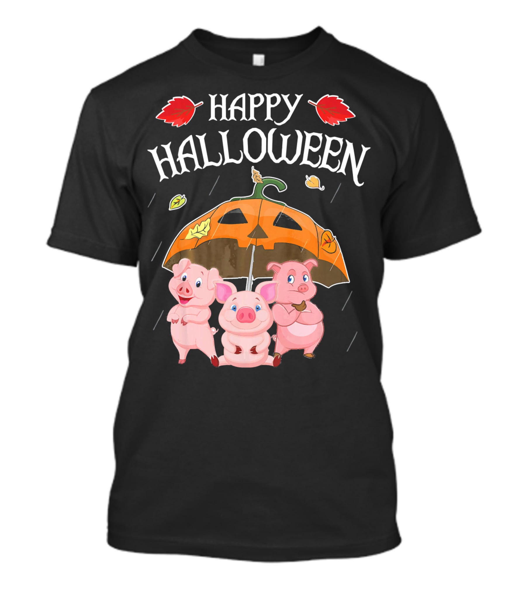 Happy Halloween Pigs Under Jack-o'-Lantern Umbrella T-Shirt