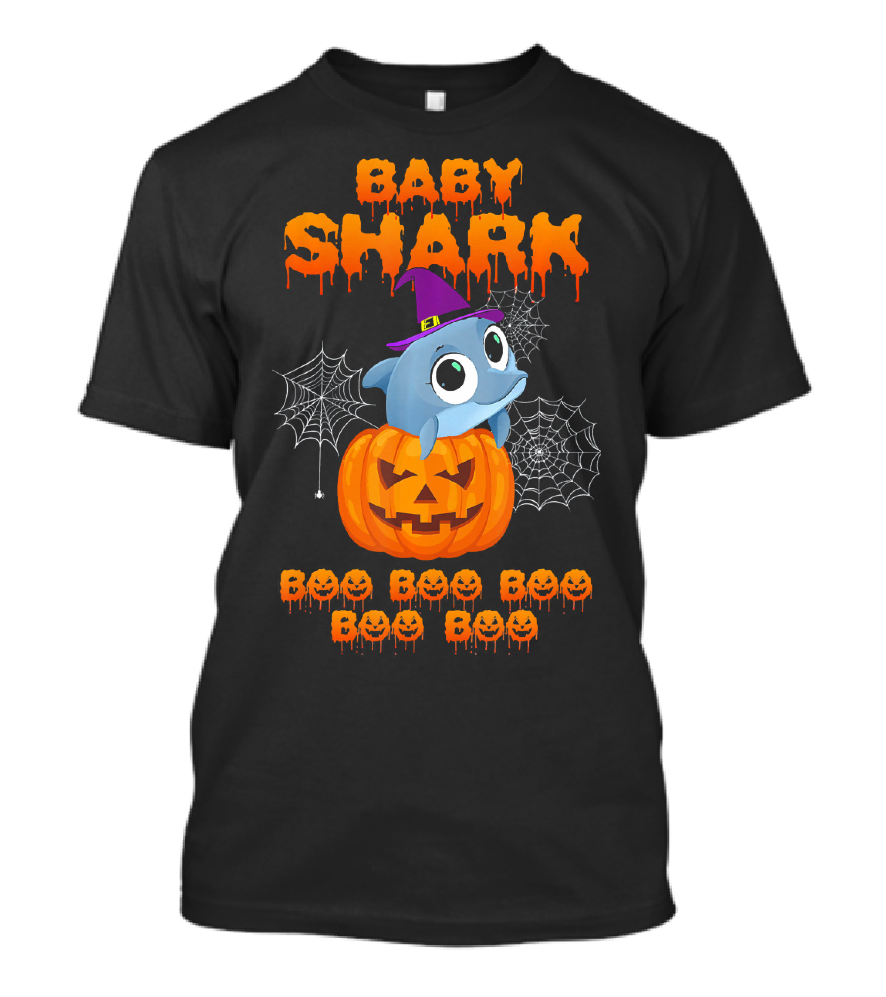 Baby Shark Halloween Boo Boo Boo Pumpkin Witch Hat Spider Webs T-Shirt