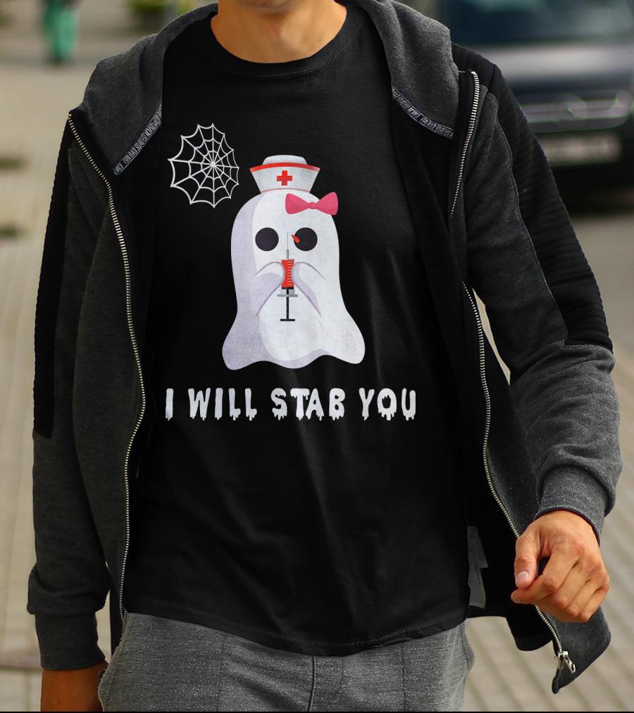 I Will Stab You Ghost Nurse Syringe Spider Web T-Shirt