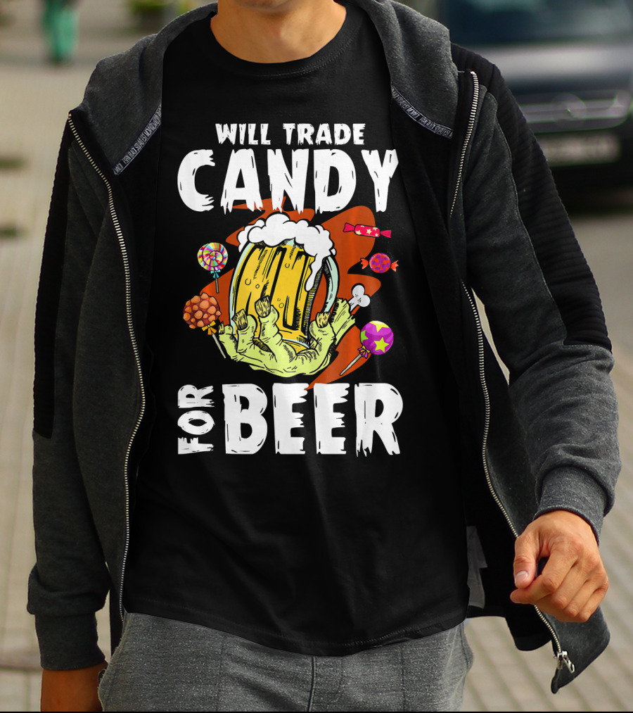 Will Trade Candy For Beer Halloween Zombie Hand Lollipops T-Shirt