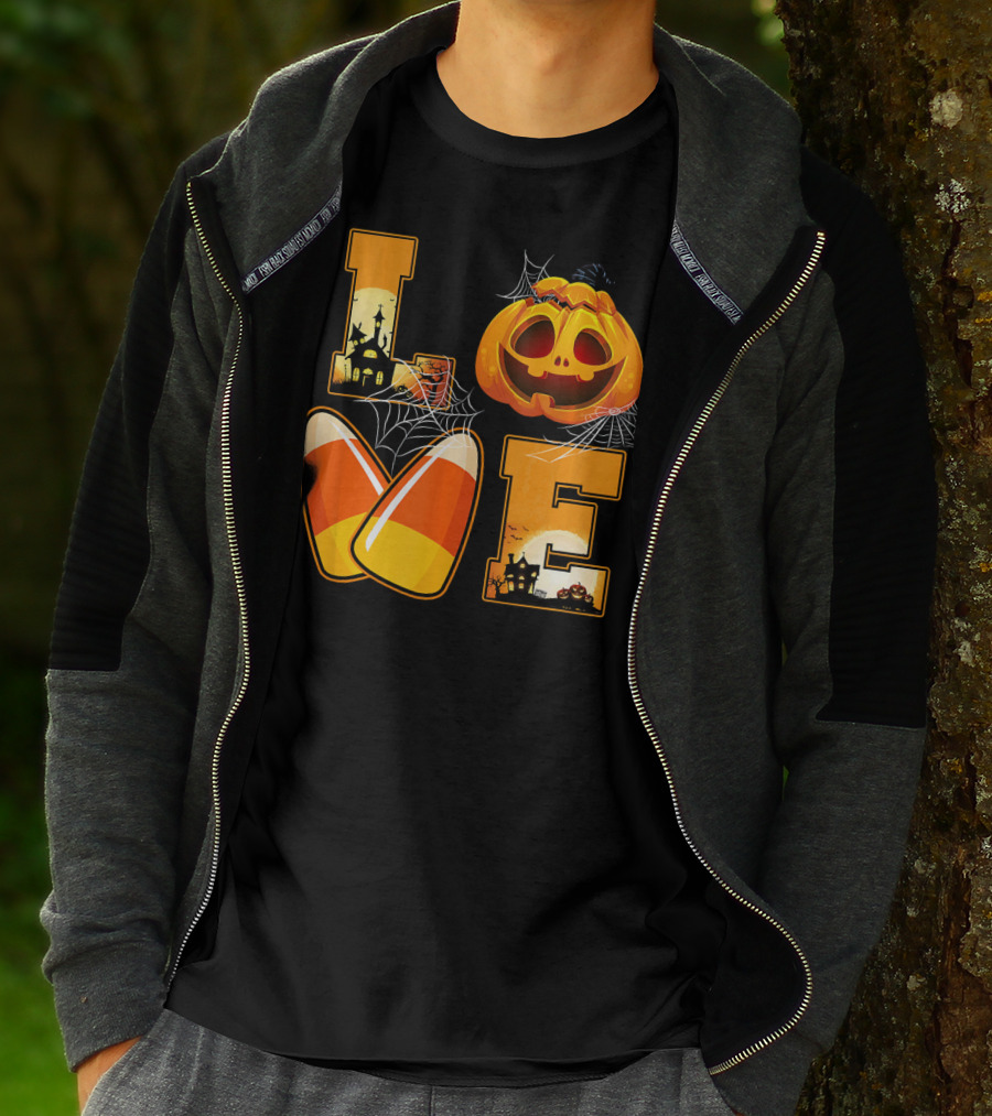 Love Candy Corn Pumpkin Halloween Spiderwebs T-Shirt