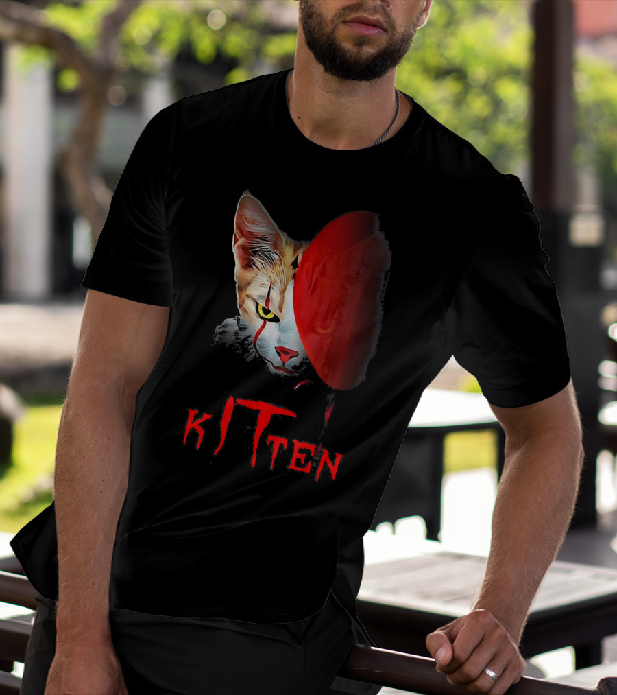 Kitten Cat Halloween Clown Red Balloon Horror T-Shirt