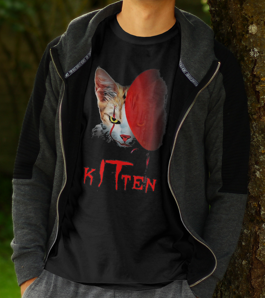 Kitten Cat Halloween Clown Red Balloon Horror T-Shirt