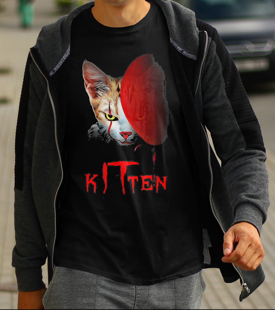 Kitten Cat Halloween Clown Red Balloon Horror T-Shirt
