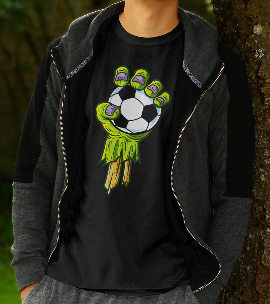 Zombie Hands Grabbing Soccer Ball Funny Horror Scary T-Shirt