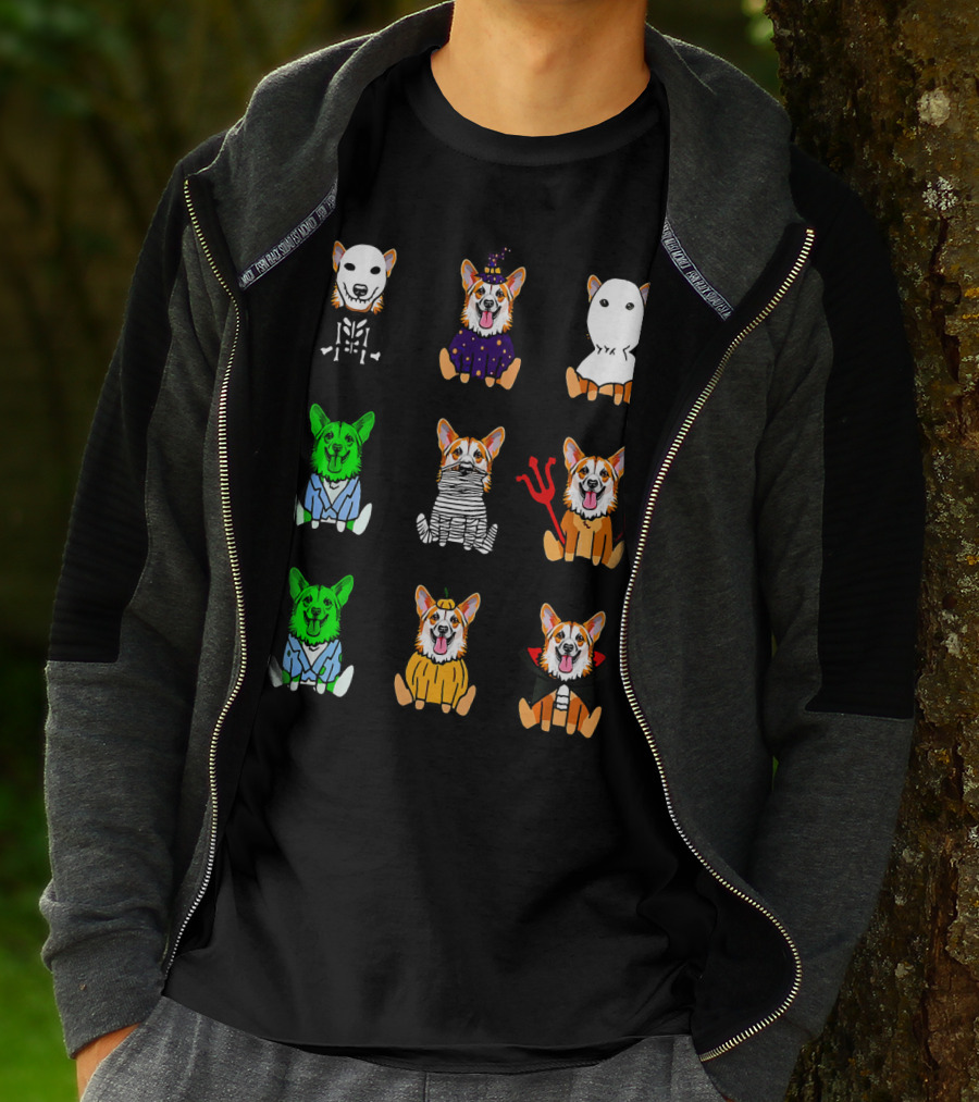 Halloween Costume Pembroke Welsh Corgi Skeleton Witch Ghost Zombie Mummy Devil Vampire Pumpkin T-Shirt