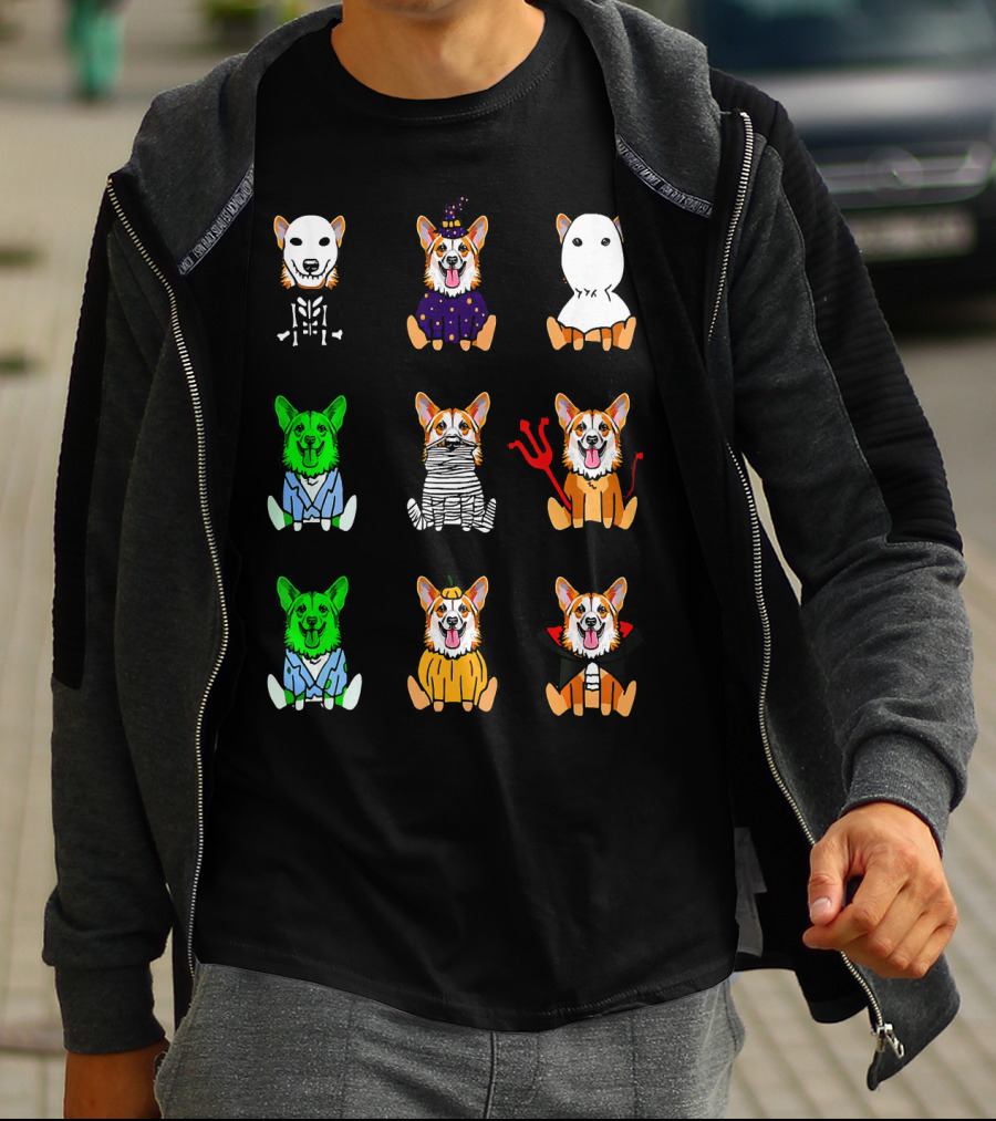 Halloween Costume Pembroke Welsh Corgi Skeleton Witch Ghost Zombie Mummy Devil Vampire Pumpkin T-Shirt