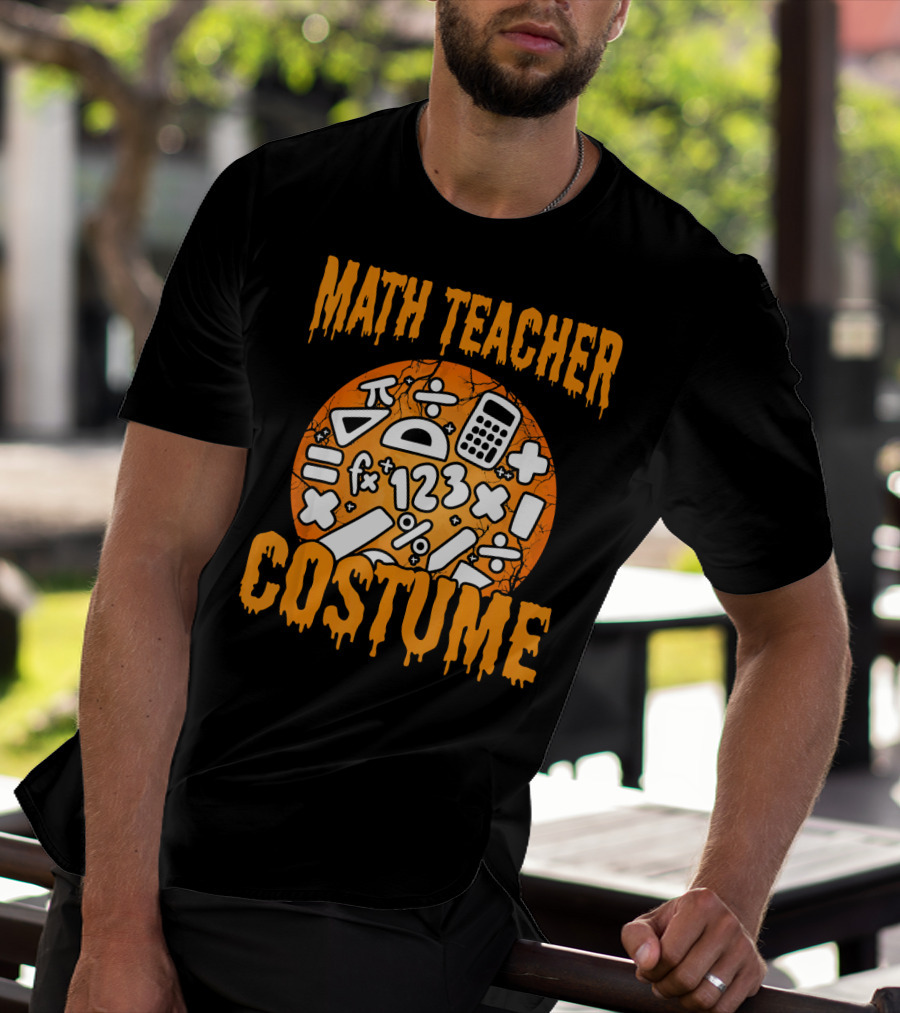 Math Teacher Costume Funny Halloween Party Math Symbols T-Shirt