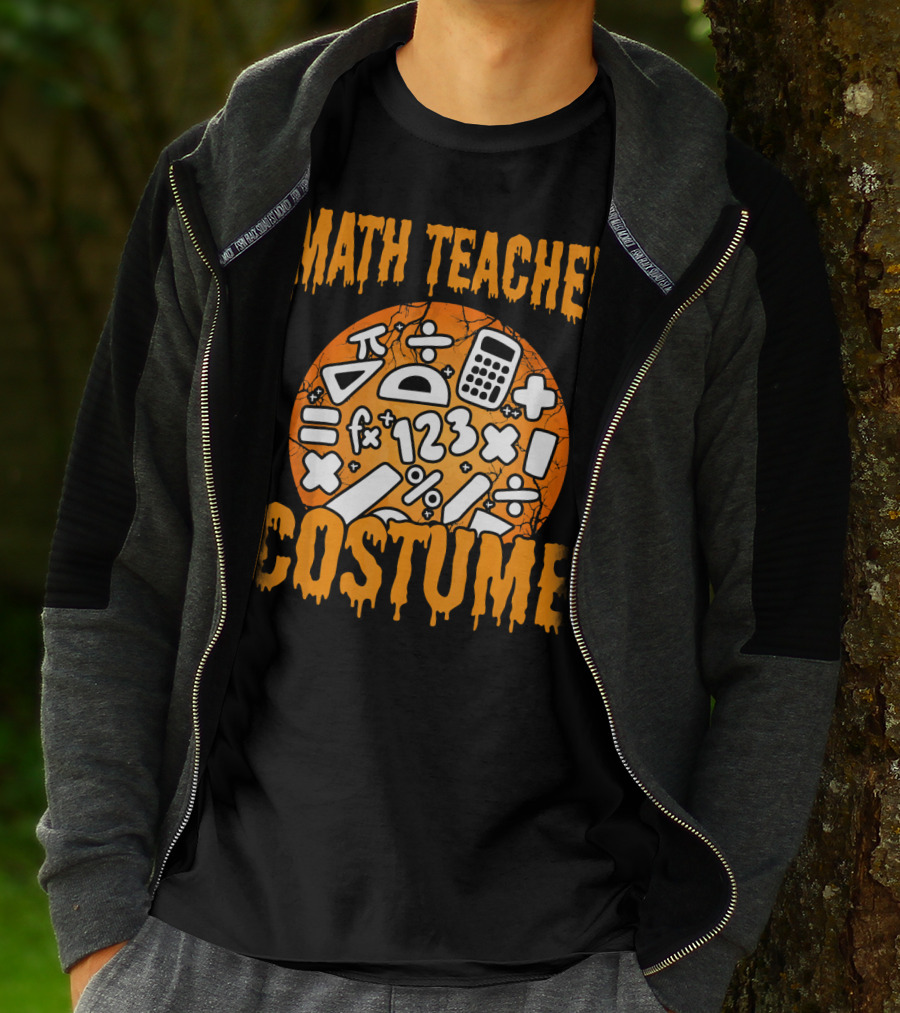 Math Teacher Costume Funny Halloween Party Math Symbols T-Shirt
