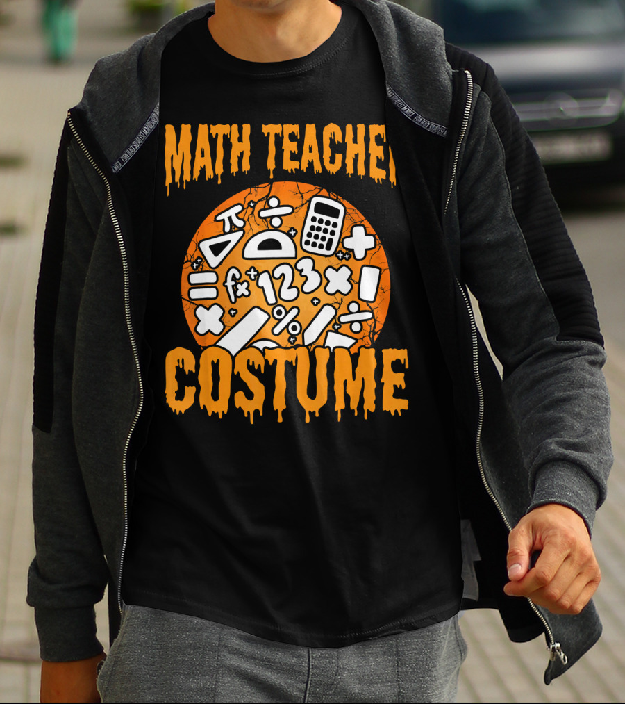 Math Teacher Costume Funny Halloween Party Math Symbols T-Shirt