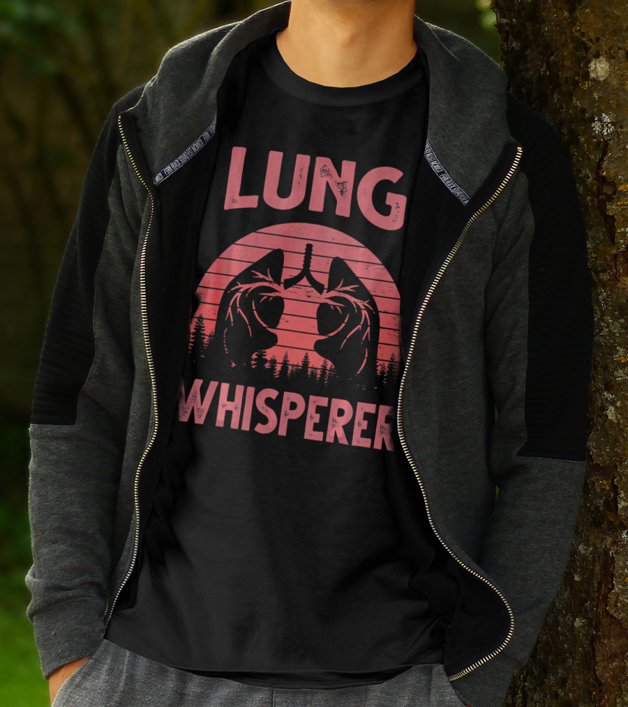 Lung Whisperer Respiratory Vintage Sunset Forest Lung T-Shirt