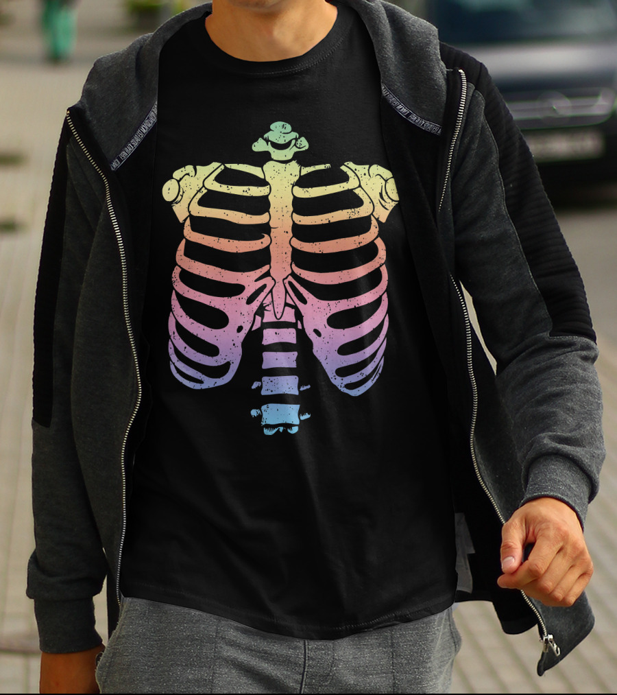 Halloween Skeleton Rib Cage Rainbow Zomb T-Shirt