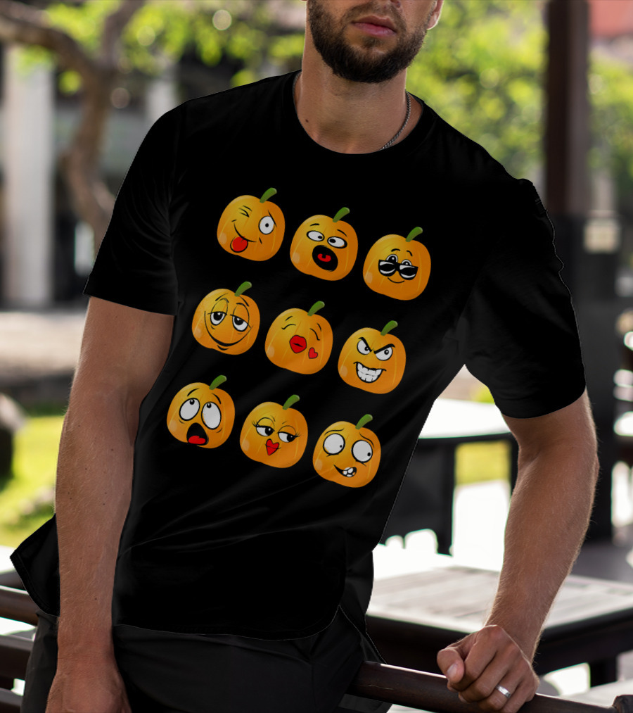 Pumpkin Emoji Faces Emo Expressions T-Shirt
