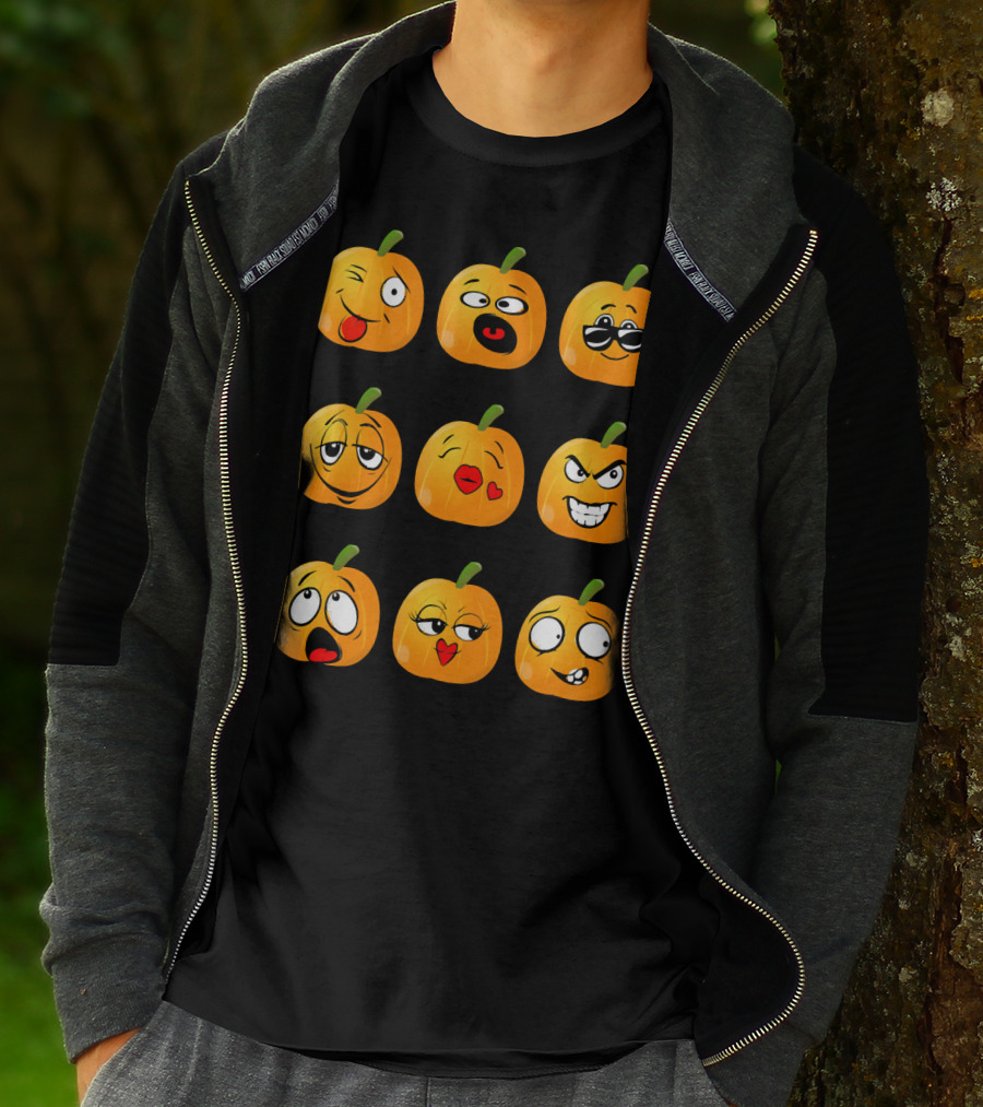 Pumpkin Emoji Faces Emo Expressions T-Shirt