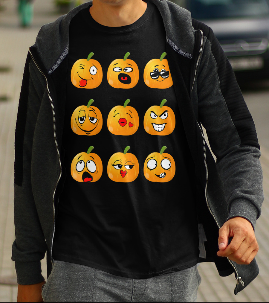Pumpkin Emoji Faces Emo Expressions T-Shirt