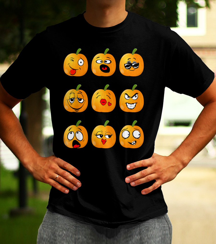 Pumpkin Emoji Faces Emo Expressions T-Shirt