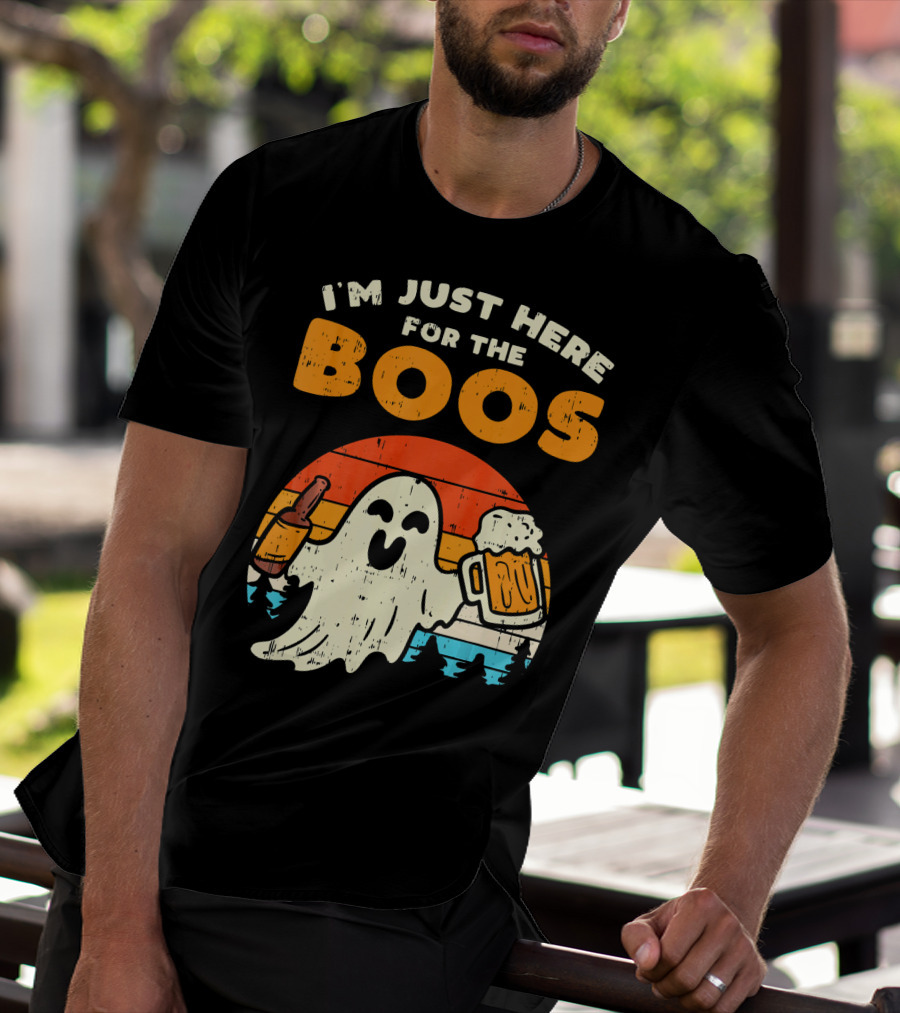 I'm Just Here For The Boos Retro Ghost With Drink And Bee T-Shirt