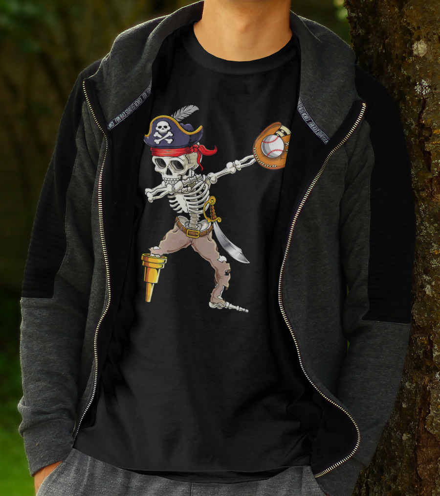 Pirate Skeleton Dabbing With Baseball Glove And Ball T-Shirt