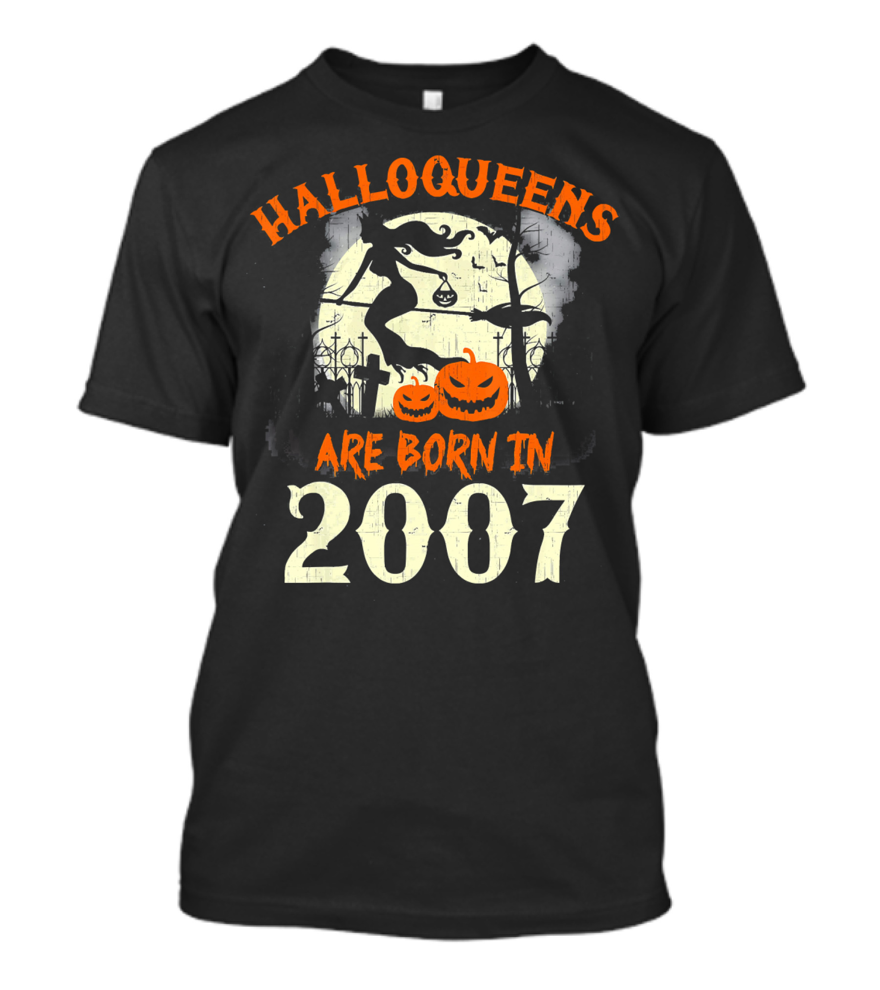 Halloqueens Born In 2007 Halloween Witch Pumpkins Graveyard Scene T-Shirt