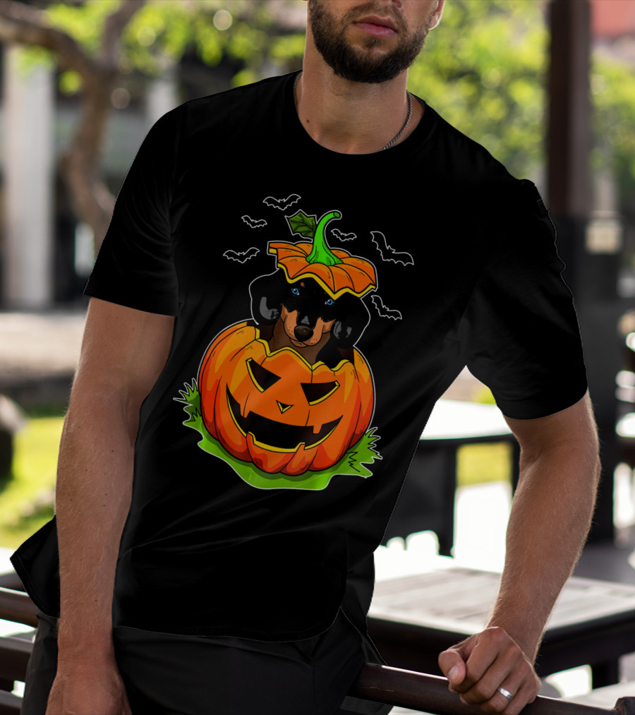 Halloween Dachshund Dog Lovers Pumpkin Grunge T-Shirt