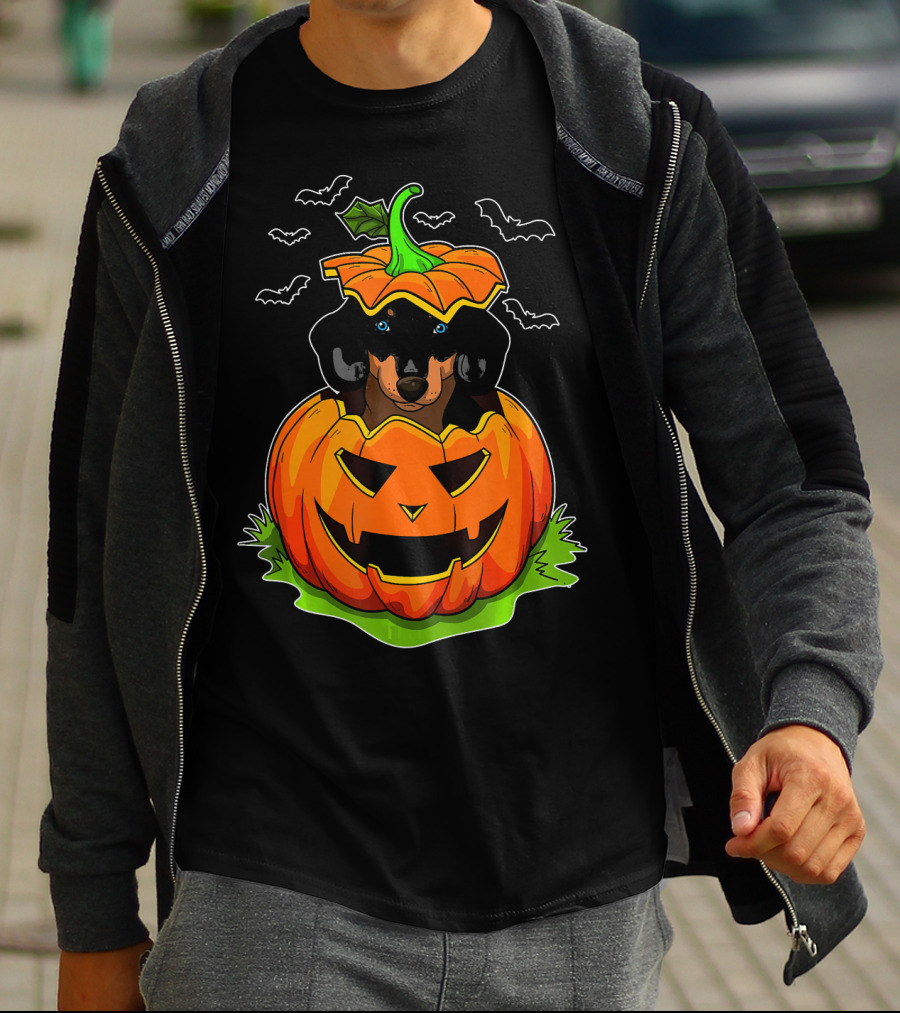 Halloween Dachshund Dog Lovers Pumpkin Grunge T-Shirt