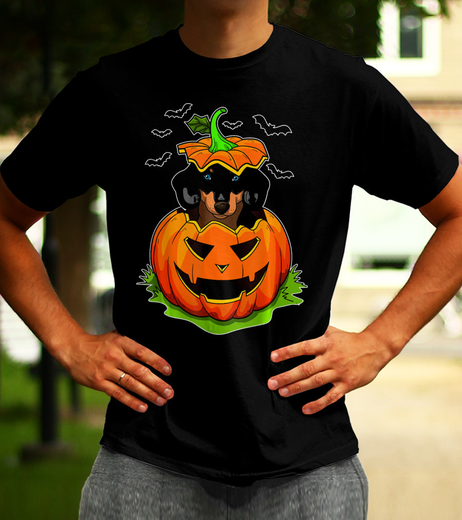 Halloween Dachshund Dog Lovers Pumpkin Grunge T-Shirt