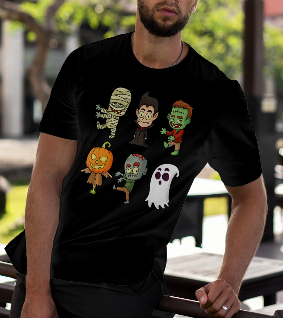 Funny Halloween Monsters Mummy Vampire Frankenstein Pumpkin Zombie Ghost T-Shirt