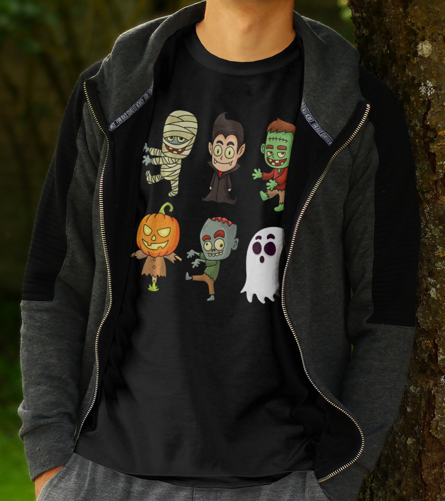 Funny Halloween Monsters Mummy Vampire Frankenstein Pumpkin Zombie Ghost T-Shirt