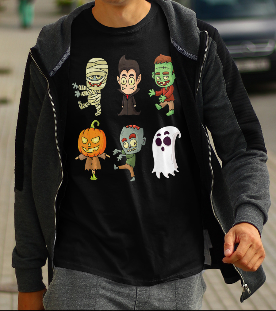 Funny Halloween Monsters Mummy Vampire Frankenstein Pumpkin Zombie Ghost T-Shirt