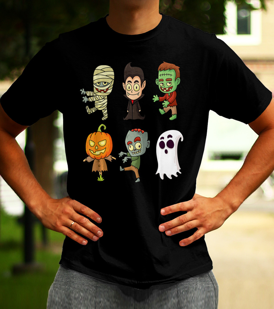 Funny Halloween Monsters Mummy Vampire Frankenstein Pumpkin Zombie Ghost T-Shirt