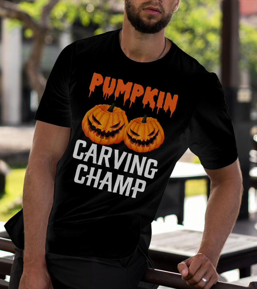 Pumpkin Carving Champ Halloween Creepy Design Competition T-Shirt