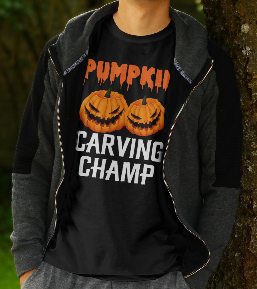 Pumpkin Carving Champ Halloween Creepy Design Competition T-Shirt