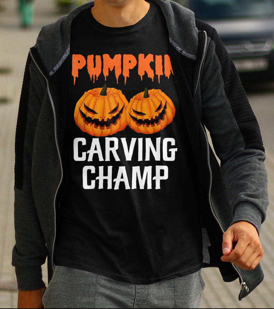 Pumpkin Carving Champ Halloween Creepy Design Competition T-Shirt