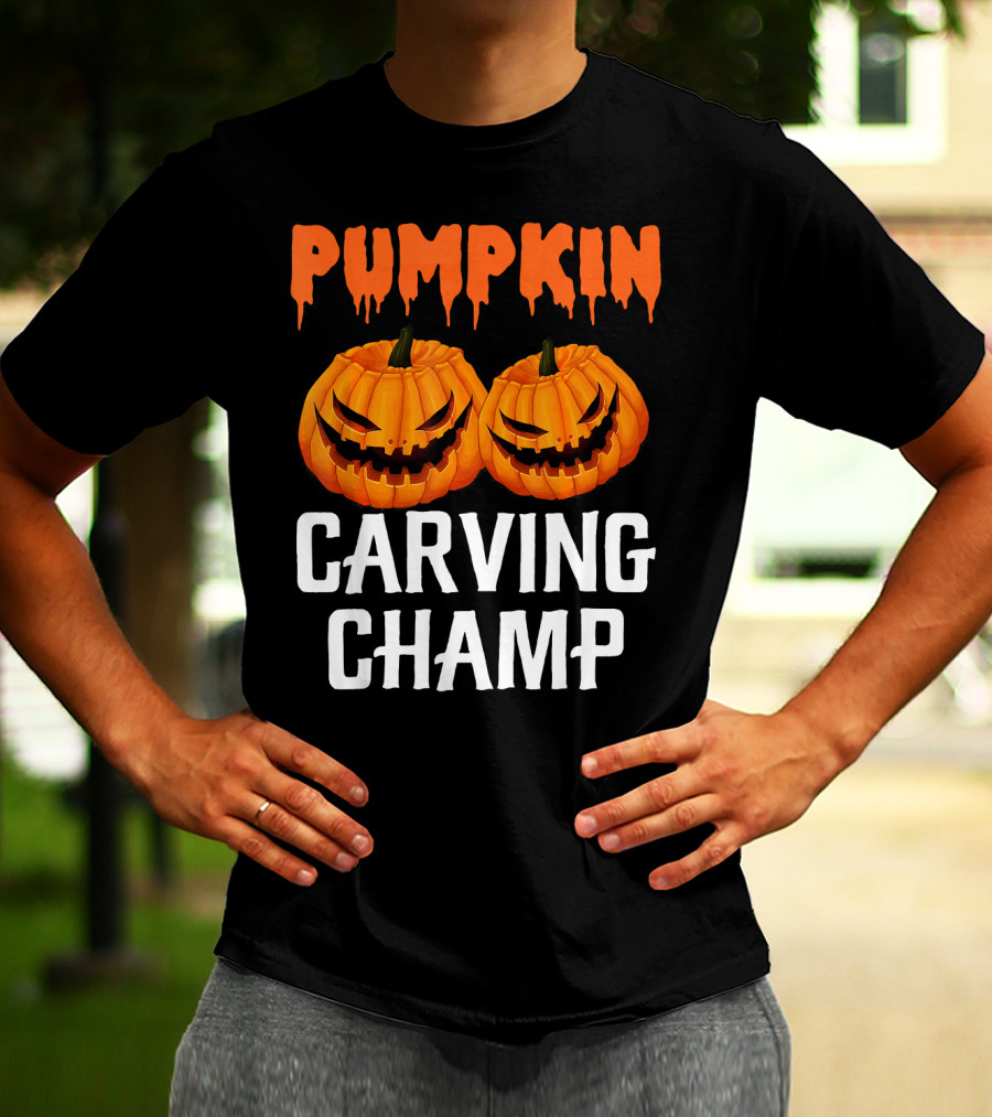Pumpkin Carving Champ Halloween Creepy Design Competition T-Shirt