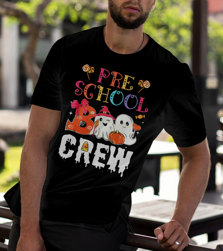 Preschool Boo Crew Halloween Ghosts With Candy Pumpkins T-Shirt