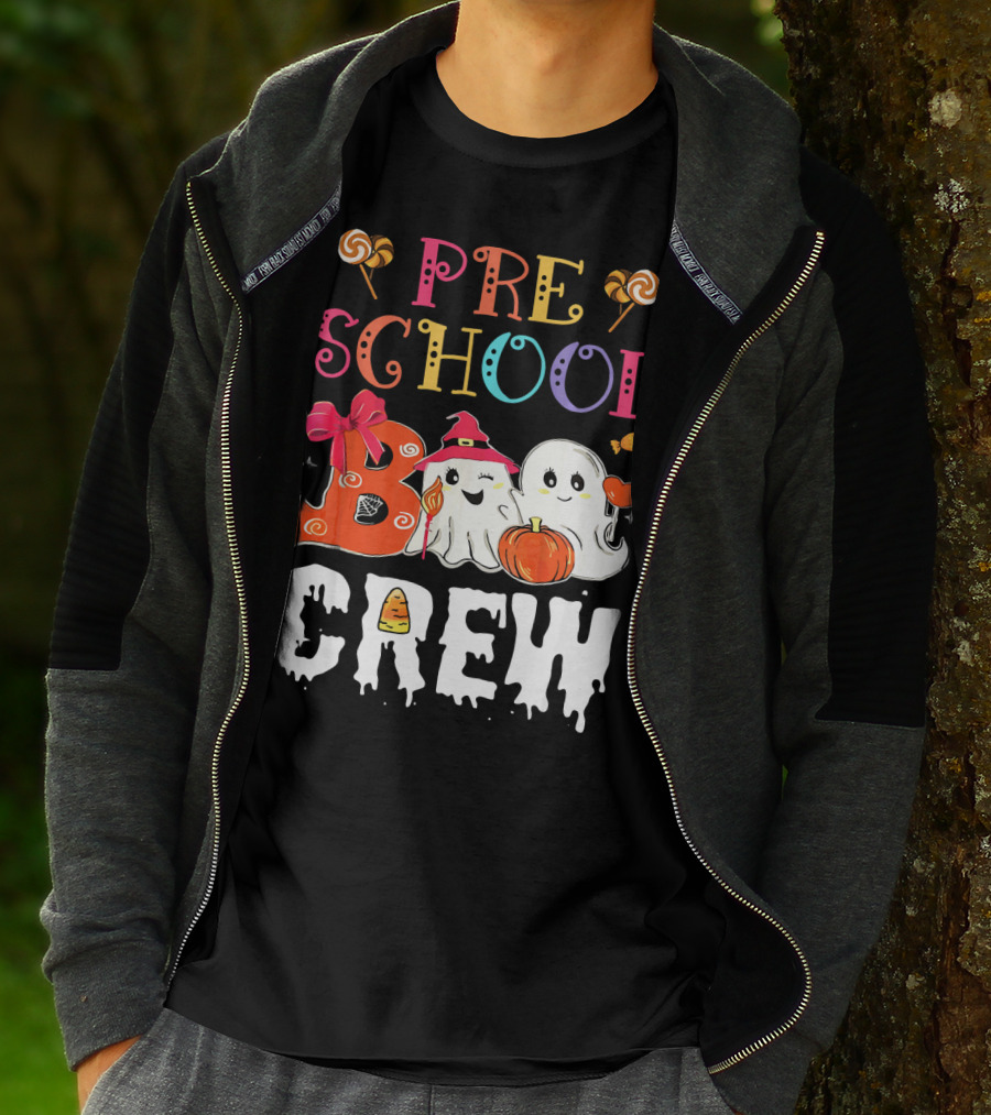 Preschool Boo Crew Halloween Ghosts With Candy Pumpkins T-Shirt