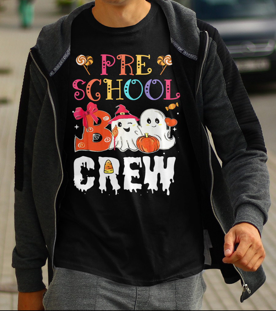 Preschool Boo Crew Halloween Ghosts With Candy Pumpkins T-Shirt