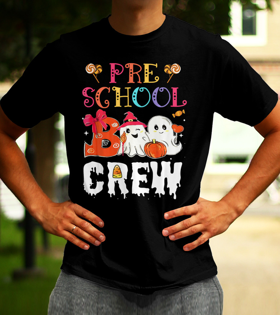 Preschool Boo Crew Halloween Ghosts With Candy Pumpkins T-Shirt