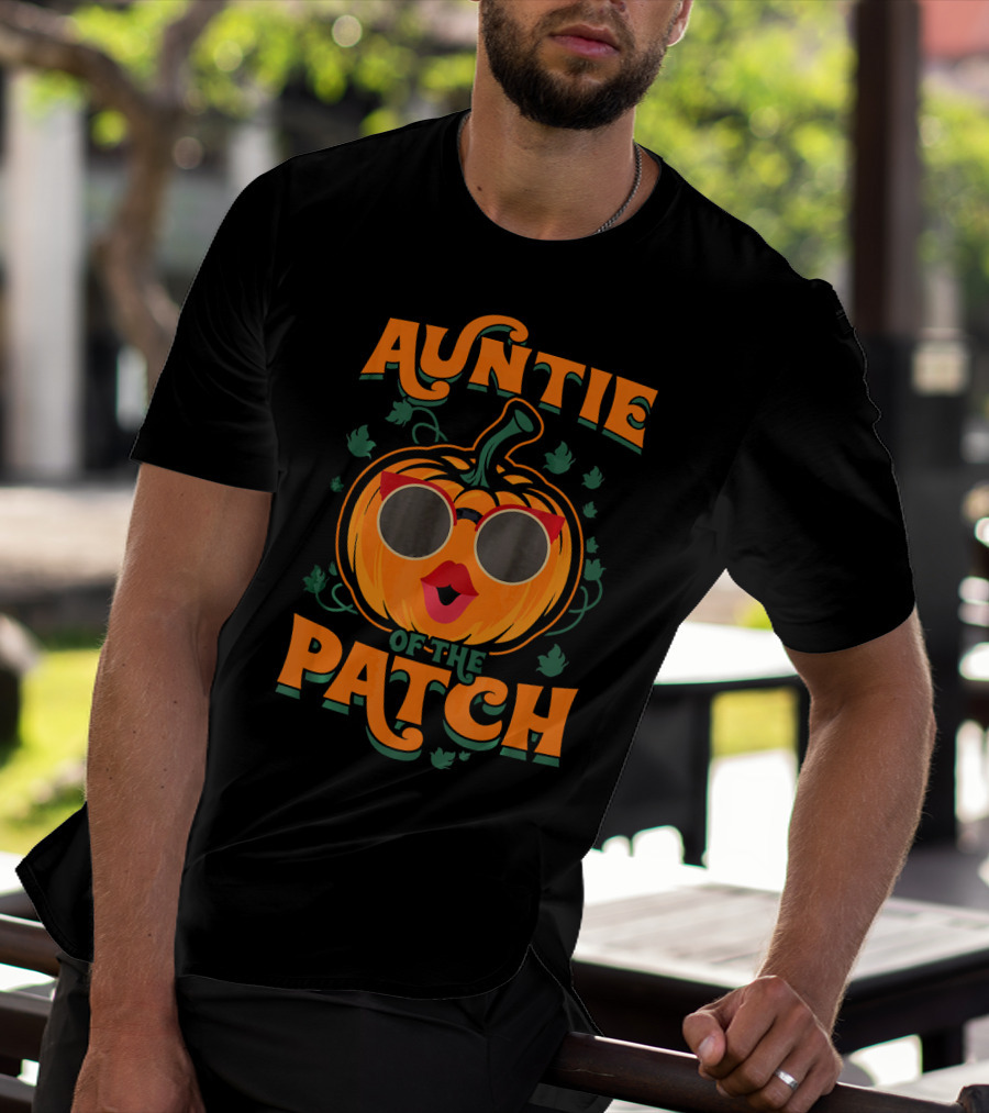 Auntie Of The Patch Sunglasses Pumpkin Face T-Shirt