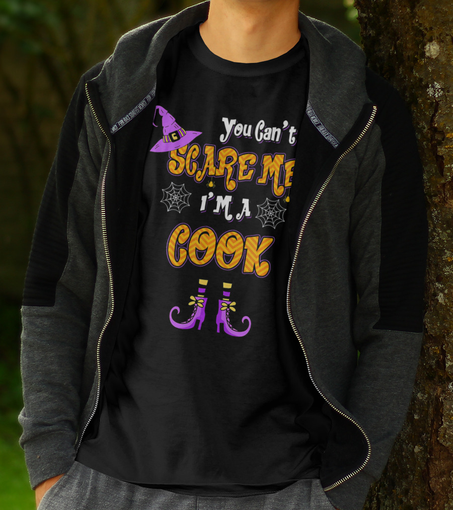 You Cant Scare Me Im Cook Halloween Witch Hat Boots Spider Webs T-Shirt