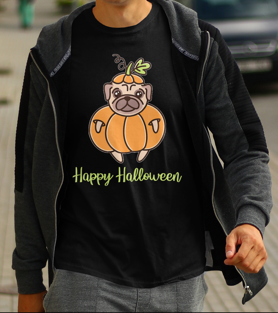 Happy Halloween Pumpkin Pug For Girls Boy T-Shirt